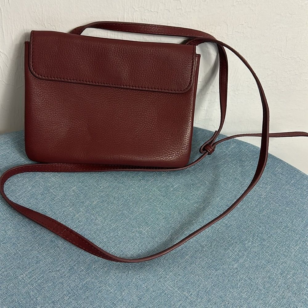 J. Jill Burgundy Leather Adjustable Strap Crossbody Bag